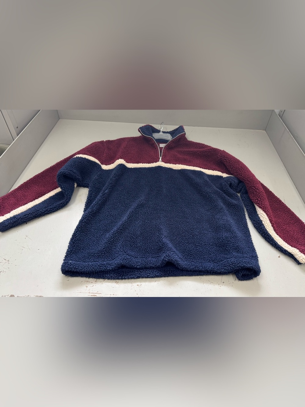 Wear First Men's Colorblock Zip-Up Sherpa Pullover - Navy & Burgundy